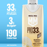 Muscle Milk Pro High Protein Shake, Vanilla, 11 fl oz Cartons, (12 Pack) Ultra Filtered Milk, 33g High Quality Protein Shake, 3g Sugar, 200 Calories, No Artificial Flavors or Artificial Sweeteners, No Added Colors