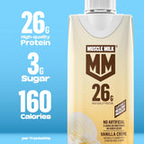 Muscle Milk High Protein Shake, Vanilla Creme, 11 fl oz Cartons (12 Pack) Ultra Filtered Milk, 26g High Quality Protein Shake, 3g Sugar, 160 Calories, No Artificial Flavors, No Artificial Sweeteners, No Added Colors